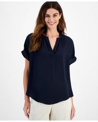 Tahari - Top Rolled Cuff Short Sleeve Split Neck Blouse Fts1331 - Lyst