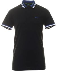 BOSS - Paddy 2 Ncsa Navy Blue Short Sleeve Cotton Polo T-shirt With Light Blue Ribbed Knit Collar - Lyst