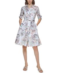 Calvin Klein - Floral Print Knee-length Shirtdress - Lyst