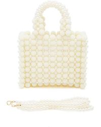 Fashnzfab - Braided Pearl Structure Top Handle Clutch Bag - Lyst