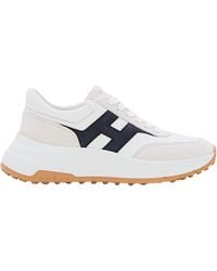 Hogan - Leather Lace-Up Sneakers With Suede Accents And Bold Logo Detail - Lyst