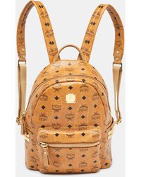 MCM - Cognacn Visetos Coated Canvas And Leather Studs Stark Backpack - Lyst