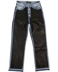 Amiri - Leather And Denim Straight Jeans - Lyst