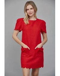 Fate - Scallop Edge Puff Sleeve Tweed Mini Dress - Lyst