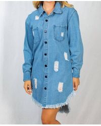 White Birch - Frayed Denim Dress - Lyst