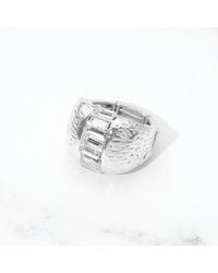 Fashnzfab - Bold Baguette Stone Accent Hammered Metal Statement Stretch Ring - Lyst