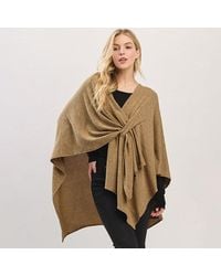 TRUEDAMES - Asymmetrical Hem Solid Pull Through Draped Tie-Front Wrap Poncho - Lyst