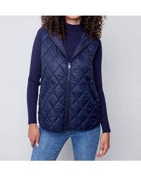Charlie b - Hooded Short Sleevless Quilted Vest With Side Buttons - Lyst