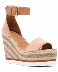 See By Chloé - Glyn Platform Espadrille Wedge Leather Suede Sandals In Crosta Pink - Lyst