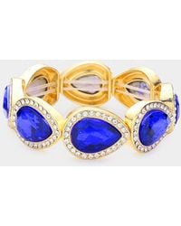Fashnzfab - Rhinestone Trim Teardrop Crystal Stretch Evening Bracelet Sapphire - Lyst