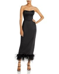 Aqua - Faux Feather Trim Midi Cocktail And Party Dress - Lyst