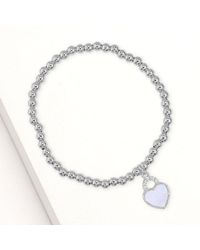 Fashnzfab - Stainless Steel Cz Stone Accent Mother Of Pearl Heart Charm Stretch Bracelet Mother Of Pearl - Lyst