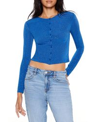 Forever 21 - Glitter Knit Button-Up Crop Top - Lyst