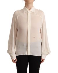 DSquared² - Elegant Off Silk Long Sleeve Blouse - Lyst