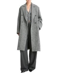 Vince - Herringbone Double-Breasted Wool & Silk-Blend Coat - Lyst