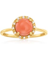 Ross-Simons - Coral Ring With Diamond Accents - Lyst