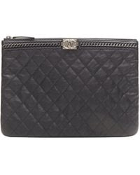 Chanel - Large Boy O Case Quilted Leather Chain Trim Flat Pouch Clutch Bag - Lyst