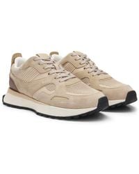 BOSS - Trainers With Knit And Burnished-Leather Trims - Lyst