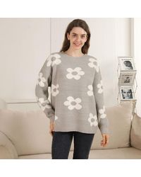 TRUEDAMES - Cozy Daisy Pattern Crew Neck Sweater - Lyst