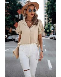 TRUEDAMES - Solid Lace Trim Sleeve V Neck Fit Blouse - Lyst