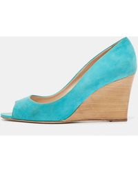 Tod's - Suede Peep Toe Wedge Pumps - Lyst