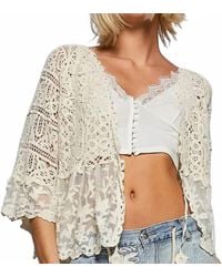 Pol - V Neck Crochet Floral Lace Cardigan - Lyst