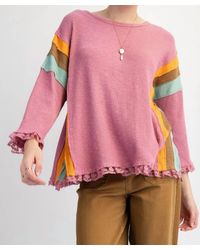 Easel - Block Rib Knit Top With Lace Bottom Hem - Lyst