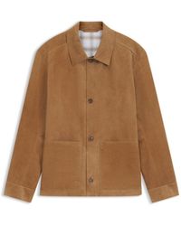 BOSS - Button-Up Suede Jacket With Checkered Lining - Lyst