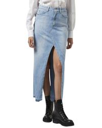Dondup - Mid-rise Long Denim Skirt With Front And Back Slits - Lyst