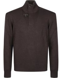 Fay - Ribbed Buttoned Elbow Patch Virgin Wool Turtleneck Sweater - Lyst