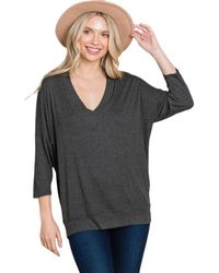 TRUEDAMES - Solid Rib Modal Casual 3/4 Sleeves Dolman Sleeves Top - Lyst