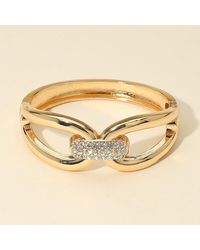 Fashnzfab - Rhinestone Paved Bar Accent Link Hinged Bangle Bracelet - Lyst