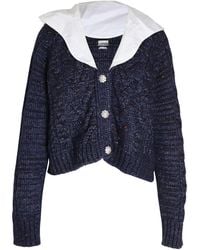 Ganni - Cropped Embellished Poplin-Collar Cable-Knit Cardigan - Lyst