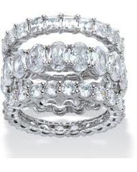 Palmbeach Jewelry - 13.56 Cttw. Multi-Cut Cubic Zirconia Platinum-Plated 3-Piece Eternity Ring Set - Lyst