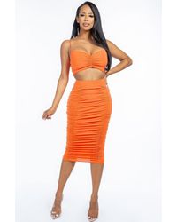 TRUEDAMES - Solid Ruched Spaghetti Strap Tank Top And Midi Skirt Two Piece Set - Lyst