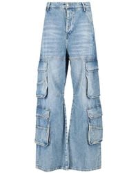 DIESEL - Light Wide-Leg Cargo Jeans With Distressed Finish - Lyst