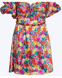 For Love & Lemons - Merrill Puff Sleeve Open-back Satin Jacquard Mini Dress - Lyst