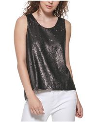 DKNY - Sequined Sleeveless Tank Top - Lyst