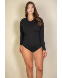 TRUEDAMES - Plus Solid Long Sleeve Round Neck Bodysuit - Lyst