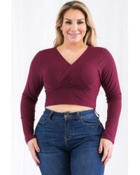 TRUEDAMES - Plus Size Ribbed Wrap Front Long Sleeve Top - Lyst