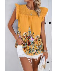 TRUEDAMES - Floral Print Round Neck Ruched Loose Fit Top - Lyst