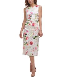 Eliza J - Midi Style Stretch Jacquard Boat Neck Printed Floral Dress - Lyst