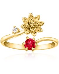 Ross-Simons - Waterlily Flower/July Birthstone Ring With Lab-Grown Ruby And Single Lab-Grown Diamond - Lyst
