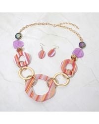 Fashnzfab - Bold Geometric Resin Ring Charm Link Statement Necklace - Lyst