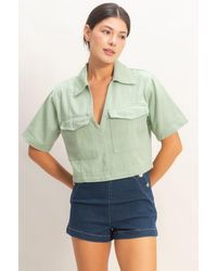 TRUEDAMES - Collared V-Neck Top - Lyst