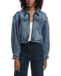 Current/Elliott - Blouson Sleeve Cropped Zip Up Denim Jacket - Lyst