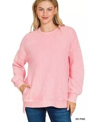 TRUEDAMES - Full Size Acid Washed Double Ribbed Hi-Low Sweatshirt Plus Size - Lyst