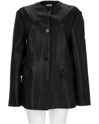 Alysi - Tailored Flap Pocket Leather Jacket - Lyst