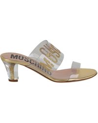 Moschino - Glitter Logo Heel Sandals - Lyst