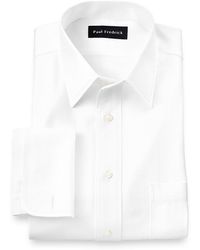 Paul Fredrick - Tailored Fit Non-Iron Cotton Herringbone Point Collar French Cuff Dress Shirt - Lyst
